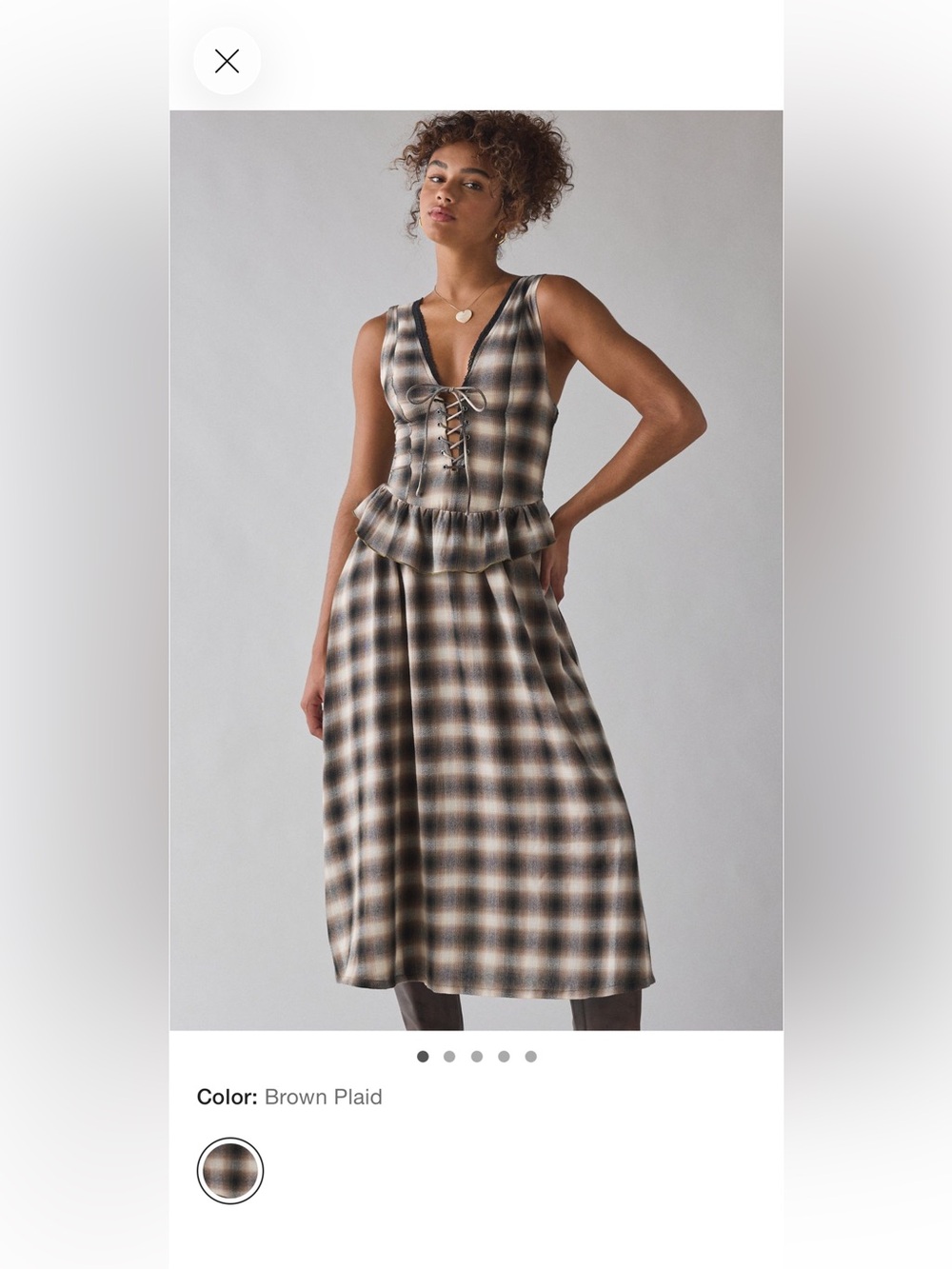 Urban Outfitters Perfectly Plaid Lace up Ruffle Midi Dress-M